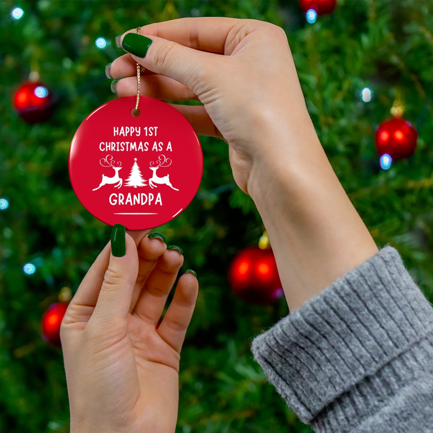 Happy 1st Christmas as a Grandpa, Ceramic Ornament