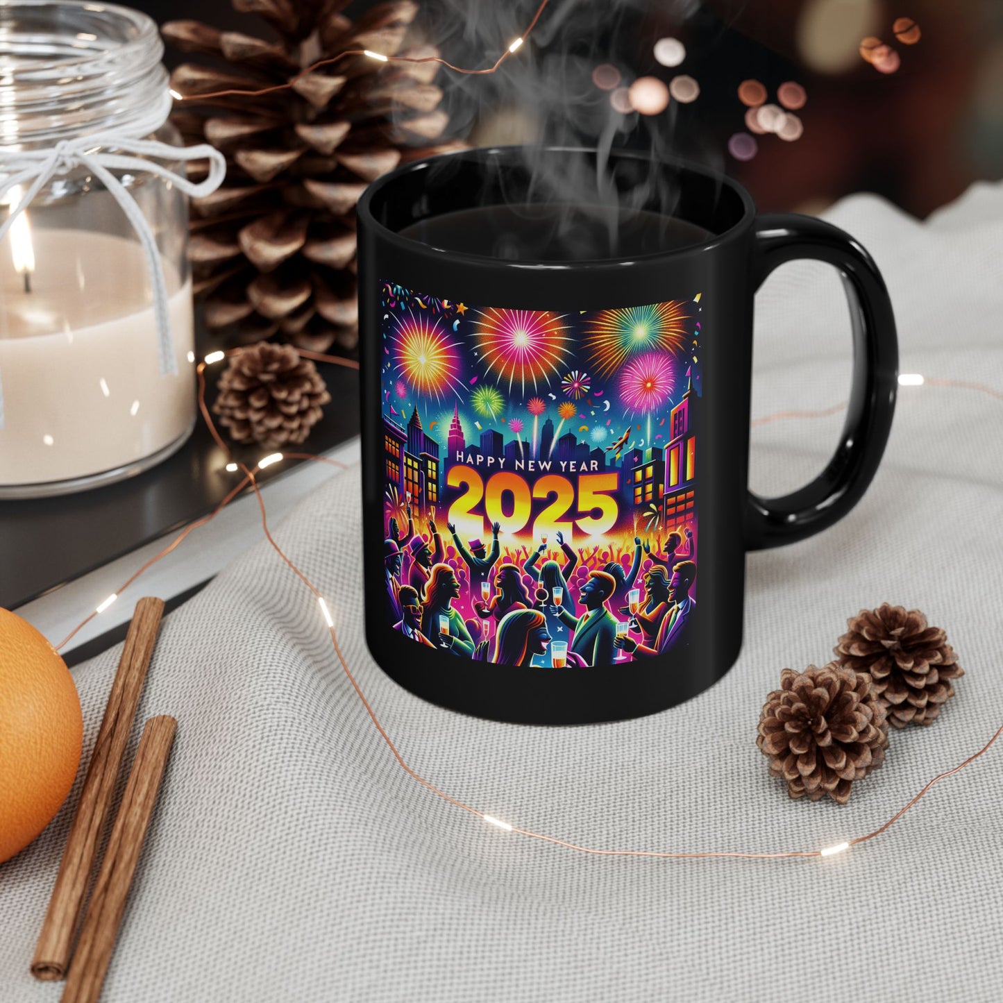 2025 Happy New Years Black Mug