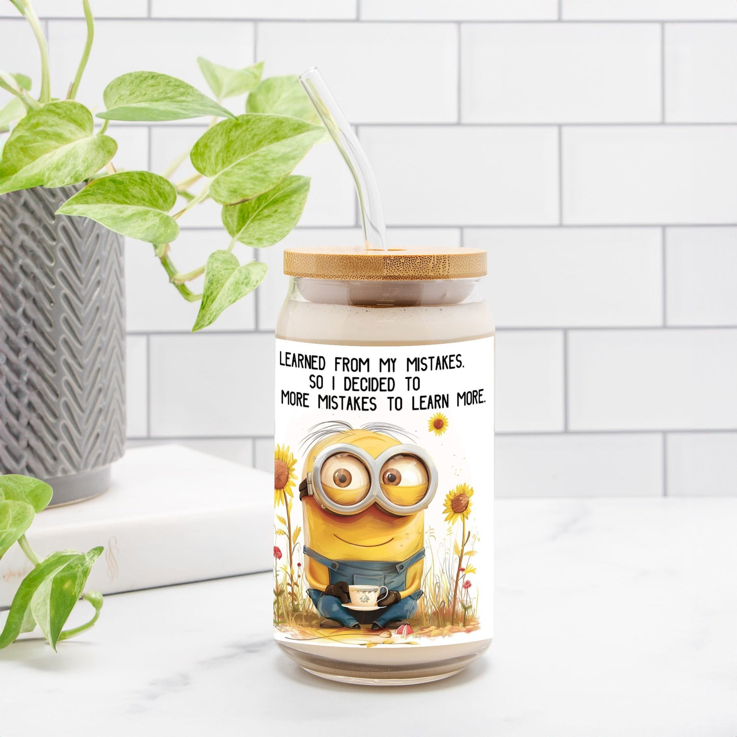 Minion sipper Glass Can 16oz